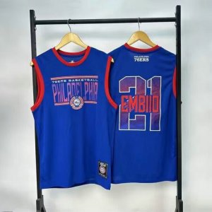 Maillot de Basket #21 Embiid 76ers Bleu Brodé